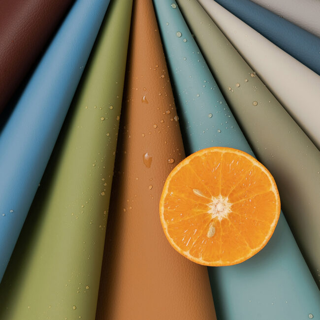 Colorful image of Cortina Silicone Fabrics with orange slice on top