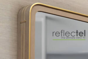 Phot of a luxury leather television frame from Cortina Leathers and Reflectel of NYC