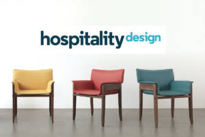 3 leather chair image as a header to news post for Cortina's Azzurro featureed In Hospitality Design Magazine.