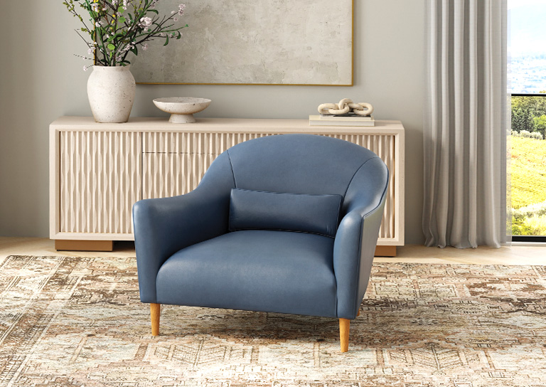 Cortina's Collina in Ocean blue on a chair in a Tuscany hotel room