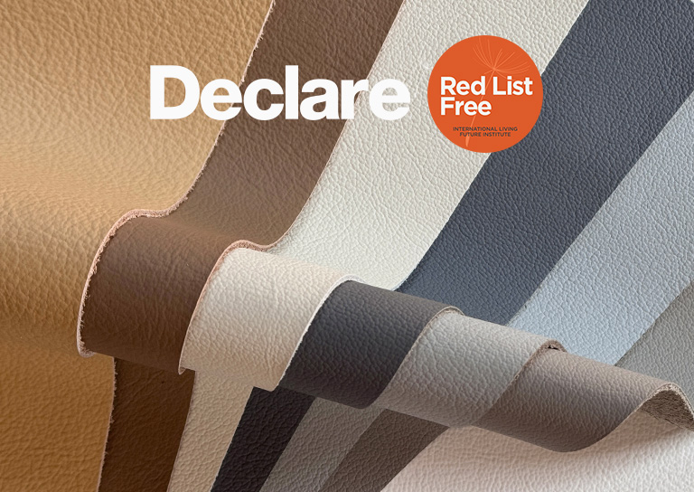 Showing 6 new colors of Davenport, bright yellow, steely blues, and neutral browns, Cortina's Davenport is made in the U.S.A., has Cypton® protection, and has achieved Declare label certification, offering ingredient transparency and Red List Free