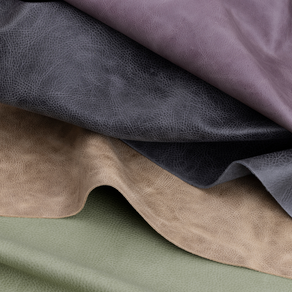 4 harmonious colors of Cortina's Utah pure aniline leather lay folded on a table
